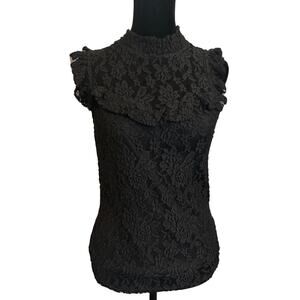 Lily White Floral Lace Ruffle Mock Neck Blouse Coquette Whimsigoth Goth